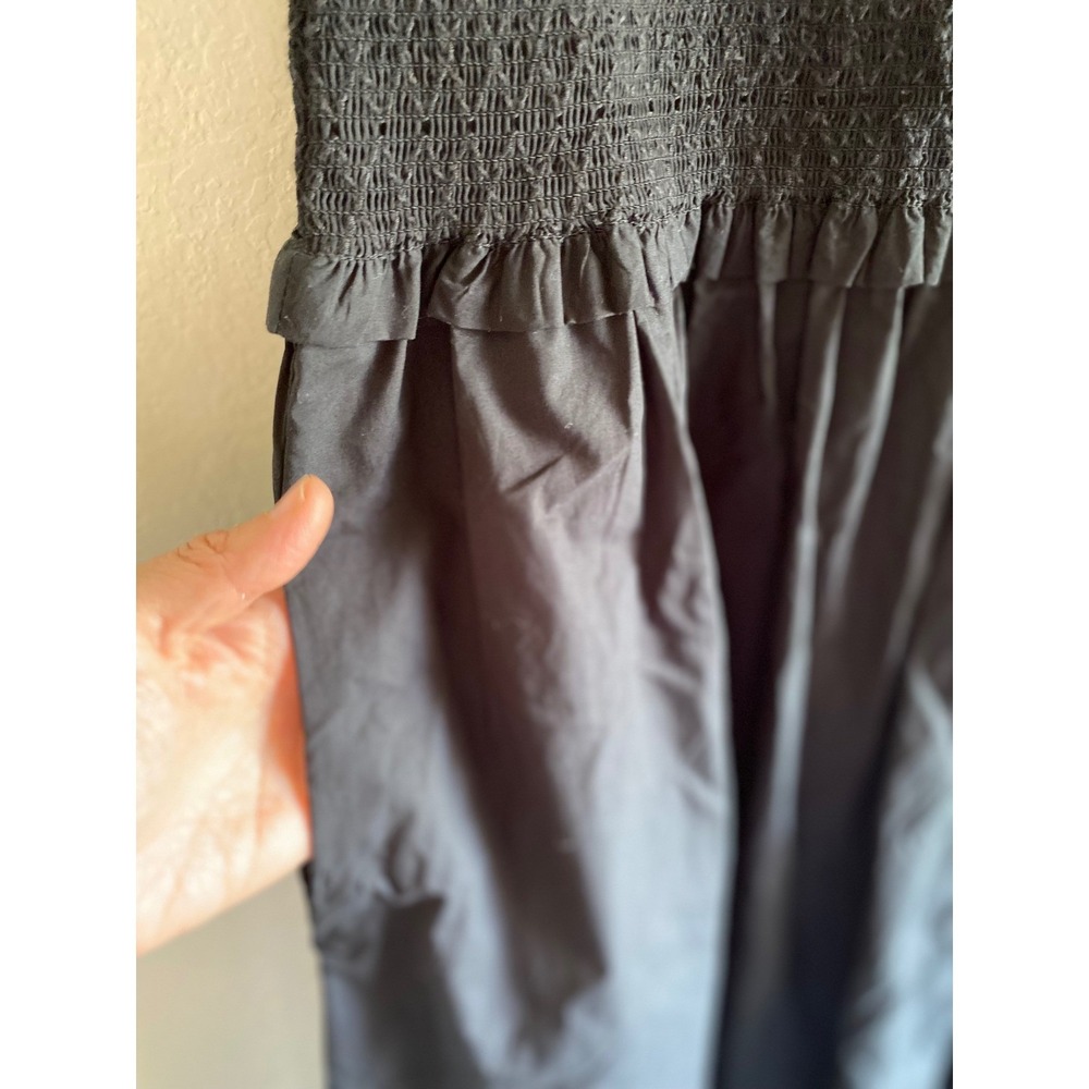 NEW J.Crew Plunge Smocked-Waist Dress Cotton Poplin Black Womens Medium - Picture 10 of 12